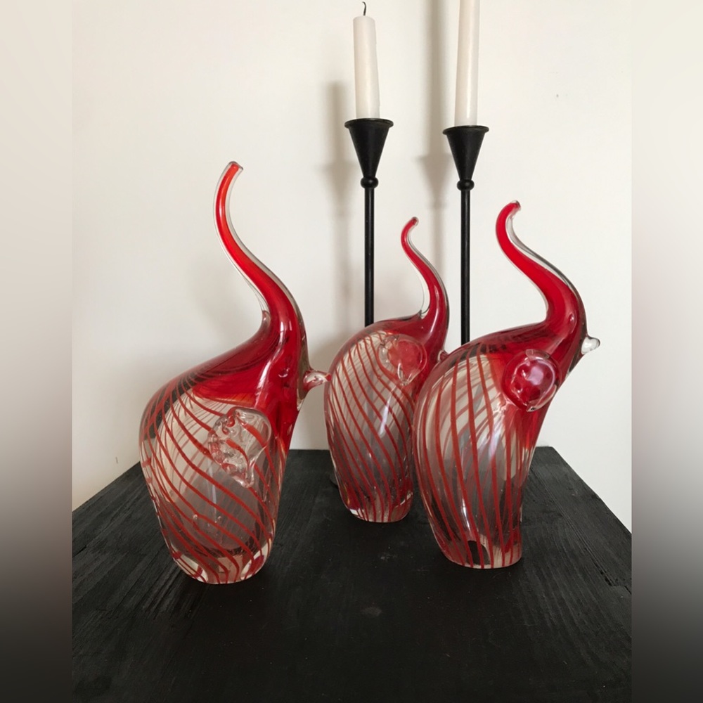 Glass Elephants Figurines•set of 3pcs • Art• Handmade• Poland~New